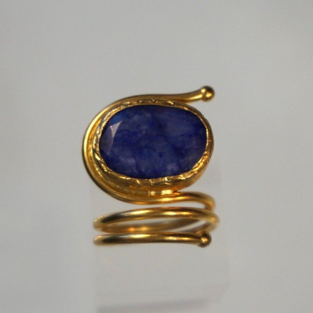 Statement Ring Open Loop Wrap With Blue Stone Inl… - image 7